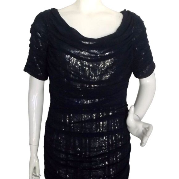 TADASHI SHOJI Gown/Dress, 10, Navy Blue Mesh/Sequins underneath, Cowl neck, SS - Picture 2 of 14